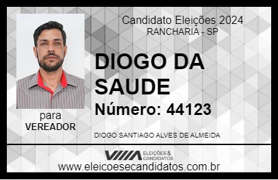 Candidato DIOGO DA SAUDE 2024 - RANCHARIA - Eleições