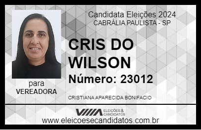 Candidato CRIS DO WILSON 2024 - CABRÁLIA PAULISTA - Eleições