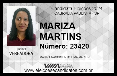 Candidato MARIZA MARTINS 2024 - CABRÁLIA PAULISTA - Eleições