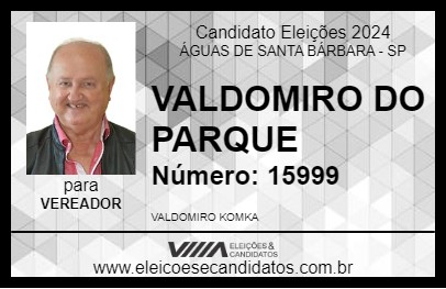 Candidato VALDOMIRO DO PARQUE 2024 - ÁGUAS DE SANTA BÁRBARA - Eleições