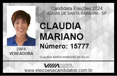 Candidato CLAUDIA MARIANO 2024 - ÁGUAS DE SANTA BÁRBARA - Eleições