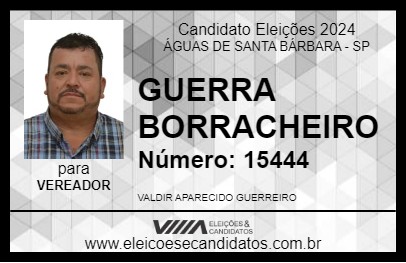 Candidato GUERRA BORRACHEIRO 2024 - ÁGUAS DE SANTA BÁRBARA - Eleições