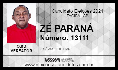 Candidato ZÉ PARANÁ 2024 - TACIBA - Eleições