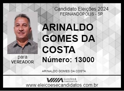 Candidato ARINALDO GOMES DA COSTA 2024 - FERNANDÓPOLIS - Eleições