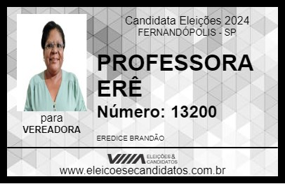 Candidato PROFESSORA ERÊ 2024 - FERNANDÓPOLIS - Eleições