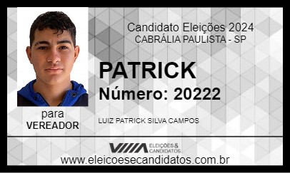 Candidato PATRICK 2024 - CABRÁLIA PAULISTA - Eleições