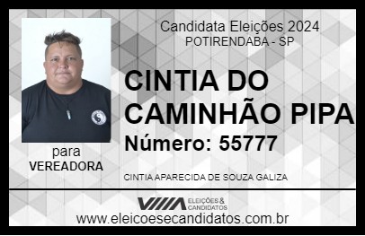 Candidato CINTIA DO CAMINHÃO PIPA 2024 - POTIRENDABA - Eleições