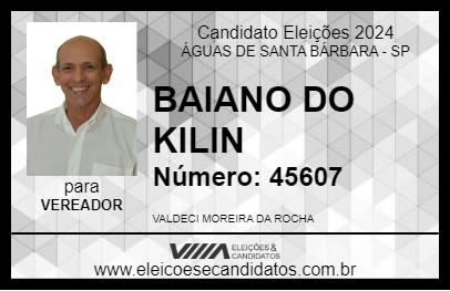 Candidato BAIANO DO KILIN 2024 - ÁGUAS DE SANTA BÁRBARA - Eleições