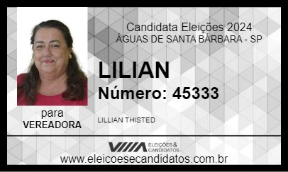 Candidato LILLIAN 2024 - ÁGUAS DE SANTA BÁRBARA - Eleições