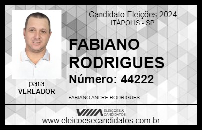 Candidato FABIANO RODRIGUES 2024 - ITÁPOLIS - Eleições