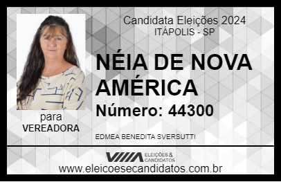 Candidato NÉIA DE NOVA AMÉRICA 2024 - ITÁPOLIS - Eleições