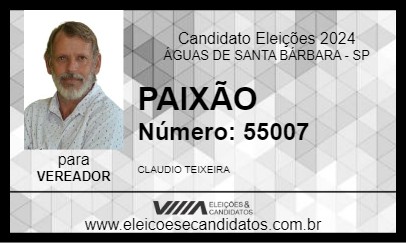 Candidato PAIXÃO 2024 - ÁGUAS DE SANTA BÁRBARA - Eleições