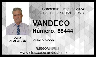 Candidato VANDECO 2024 - ÁGUAS DE SANTA BÁRBARA - Eleições