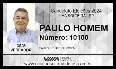 Candidato PAULO HOMEM 2024 - ILHA SOLTEIRA - Eleições