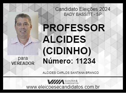 Candidato PROFESSOR ALCIDES  (CIDINHO) 2024 - BADY BASSITT - Eleições