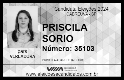 Candidato PRISCILA SORIO 2024 - CABREÚVA - Eleições