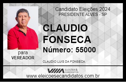 Candidato CLAUDIO FONSECA 2024 - PRESIDENTE ALVES - Eleições