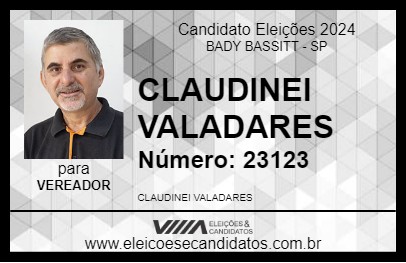 Candidato CLAUDINEI VALADARES 2024 - BADY BASSITT - Eleições