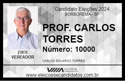 Candidato PROF. CARLOS TORRES 2024 - BORBOREMA - Eleições