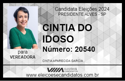 Candidato CINTIA DO IDOSO 2024 - PRESIDENTE ALVES - Eleições