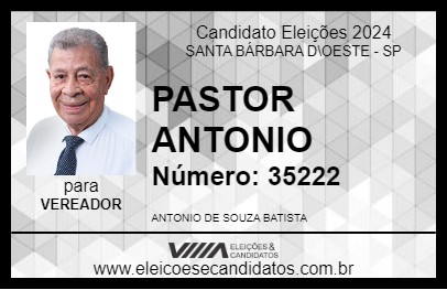 Candidato PASTOR ANTONIO 2024 - SANTA BÁRBARA D\OESTE - Eleições