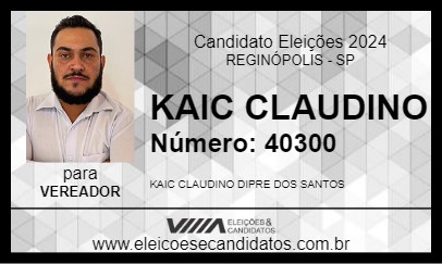 Candidato KAIC CLAUDINO 2024 - REGINÓPOLIS - Eleições