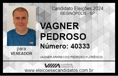 Candidato VAGNER PEDROSO 2024 - REGINÓPOLIS - Eleições