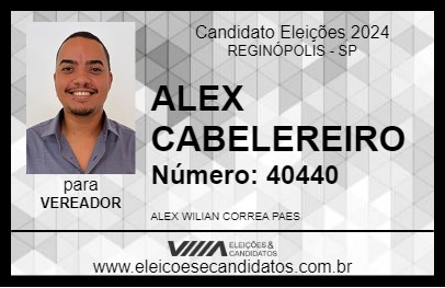 Candidato ALEX CABELEREIRO 2024 - REGINÓPOLIS - Eleições