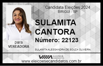 Candidato SULAMITA CANTORA 2024 - BIRIGUI - Eleições