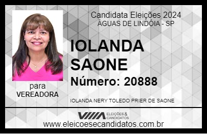 Candidato IOLANDA SAONE 2024 - ÁGUAS DE LINDÓIA - Eleições