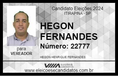 Candidato HEGON FERNANDES 2024 - ITIRAPINA - Eleições