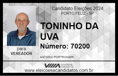 Candidato TONINHO DA UVA 2024 - PORTO FELIZ - Eleições