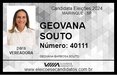 Candidato GEOVANA SOUTO 2024 - MAIRINQUE - Eleições