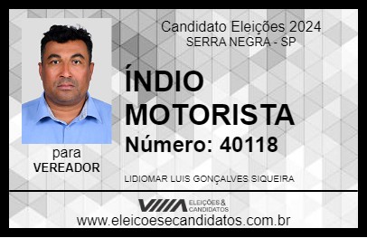 Candidato ÍNDIO MOTORISTA 2024 - SERRA NEGRA - Eleições