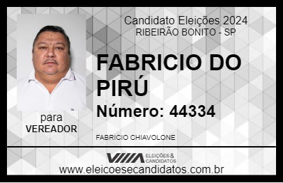 Candidato FABRICIO DO PIRÚ 2024 - RIBEIRÃO BONITO - Eleições