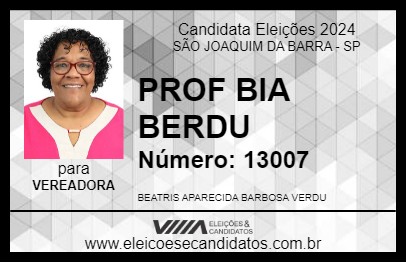 Candidato PROF BIA VERDU 2024 - SÃO JOAQUIM DA BARRA - Eleições