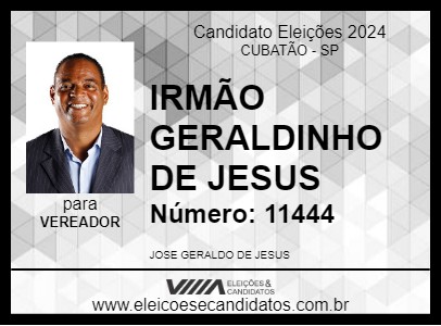 Candidato IRMÃO GERALDINHO DE JESUS 2024 - CUBATÃO - Eleições