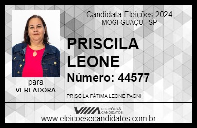 Candidato PRISCILA LEONE 2024 - MOGI GUAÇU - Eleições