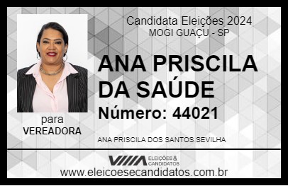 Candidato ANA PRISCILA DA SAÚDE 2024 - MOGI GUAÇU - Eleições