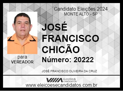 Candidato JOSÉ FRANCISCO CHICÃO 2024 - MONTE ALTO - Eleições