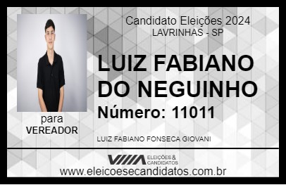 Candidato LUIZ FABIANO DO NEGUINHO 2024 - LAVRINHAS - Eleições