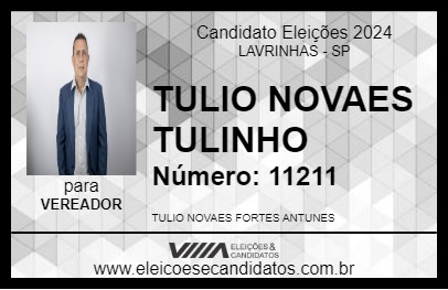 Candidato TULIO NOVAES TULINHO 2024 - LAVRINHAS - Eleições