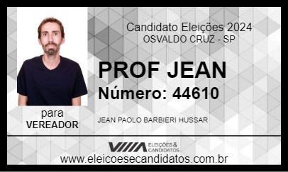 Candidato PROF JEAN 2024 - OSVALDO CRUZ - Eleições