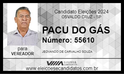 Candidato PACU DO GÁS 2024 - OSVALDO CRUZ - Eleições