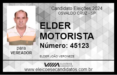 Candidato ELDER MOTORISTA 2024 - OSVALDO CRUZ - Eleições