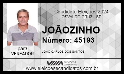 Candidato JOÃOZINHO 2024 - OSVALDO CRUZ - Eleições