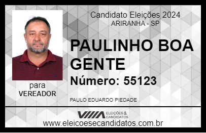 Candidato PAULINHO BOA GENTE 2024 - ARIRANHA - Eleições