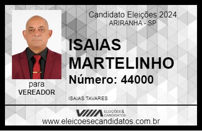 Candidato ISAIAS MARTELINHO 2024 - ARIRANHA - Eleições