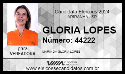 Candidato GLORIA LOPES 2024 - ARIRANHA - Eleições