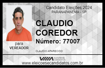 Candidato CLAUDIO CORREDOR 2024 - PARANAPANEMA - Eleições